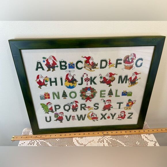 Christmas alphabet needlepoint frame || Christmas themed wall art || 2001’ Circa - Picture 3 of 11